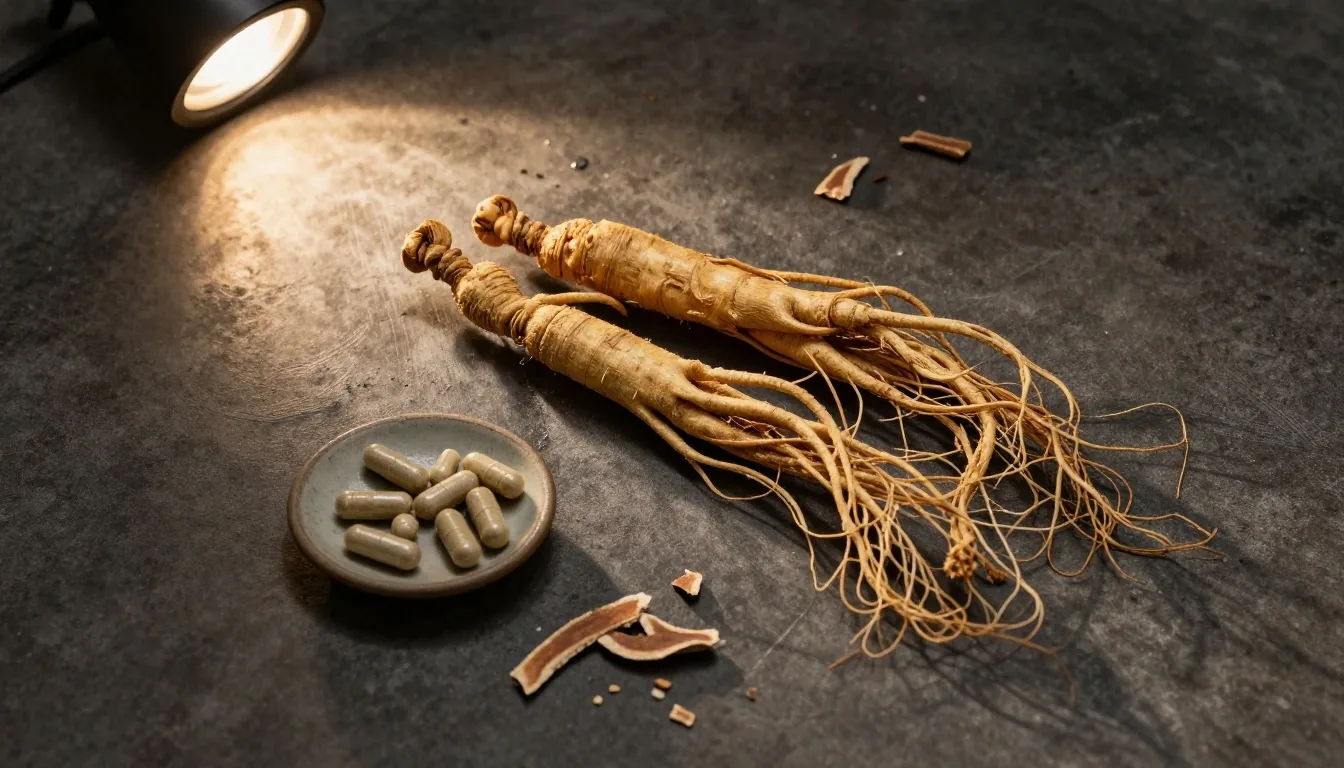 Natural supplement ingredients on a dark surface